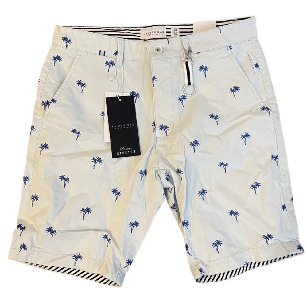 NWT $48 Cactus Man Ricky Singh Palm Tree Print Shorts Light Blue Sz 30